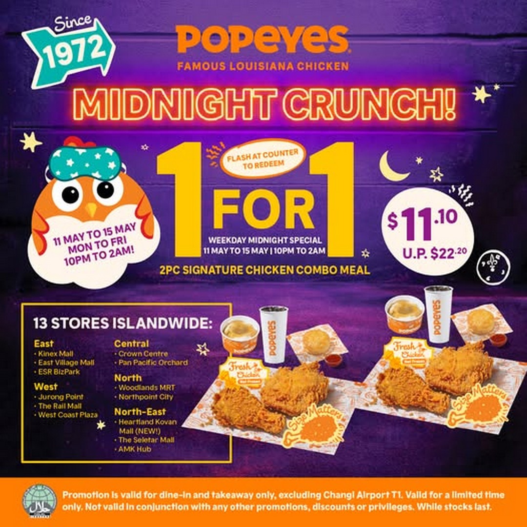 Popeyes-Singapore-Late-Night-1-for-1-Signature-Chicken-Combo-Promotion 11–15 May 2026: Popeyes Singapore, Late Night 1-for-1 Signature Chicken Combo Promotion – Midnight Chicken Deal at $11.10