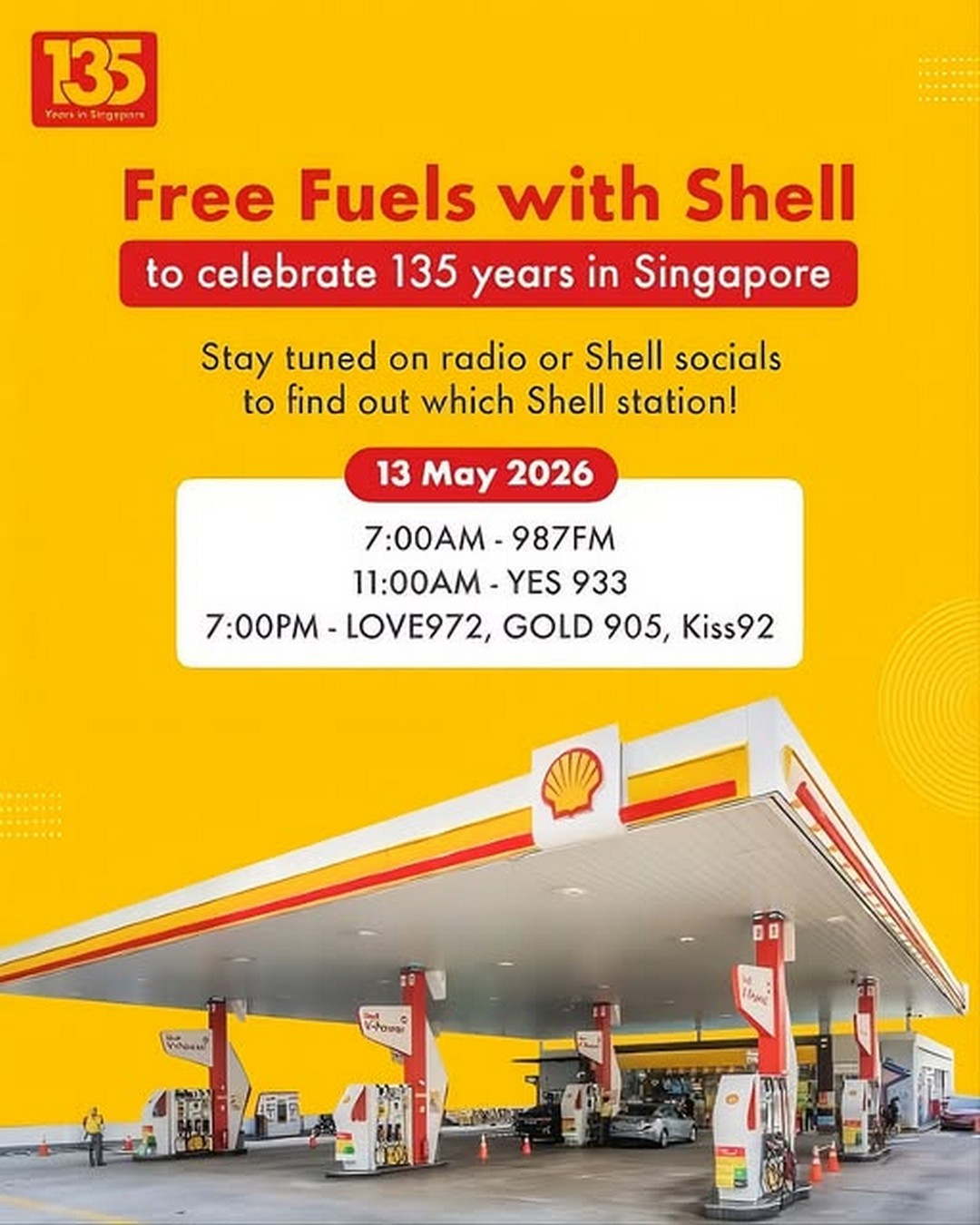 Shell-Singapore-135th-Anniversary-Celebration 13 May 2026: Shell Singapore 135th Anniversary Celebration: Free Fuel Giveaway Promotion with Secret Station Hunt and Radio Passphrase Event