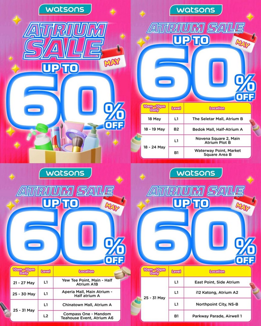 Watsons-Atrium-Sale-Beauty-and-Wellness-Promotion-with-Up-to-60-OFF 12-31 May 2026: Watsons Atrium Sale: Beauty and Wellness Promotion with Up to 60% OFF Across Singapore