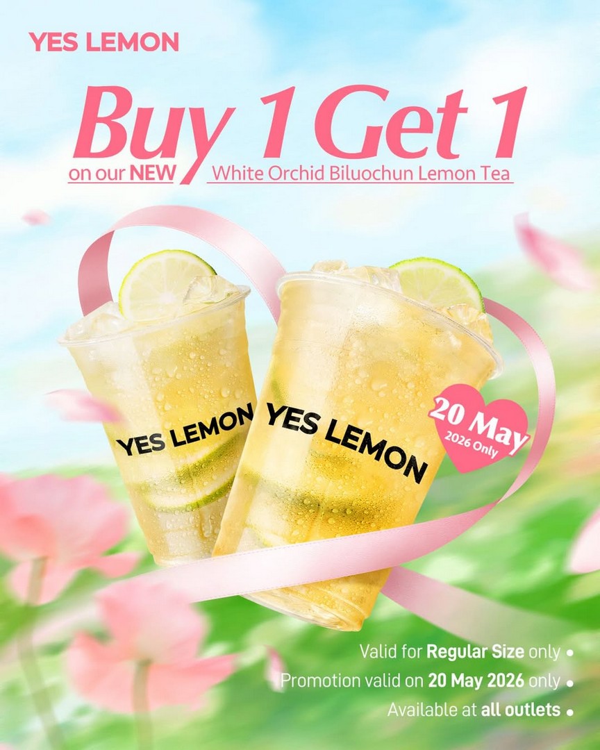 YES-LEMON-–-Buy-1-Get-1-FREE-Regular-Size-Drinks-One-Day-Lemon-Tea-Promotion 20 May 2026: YES LEMON – Buy 1 Get 1 FREE Regular Size Drinks One-Day Lemon Tea Promotion in Singapore