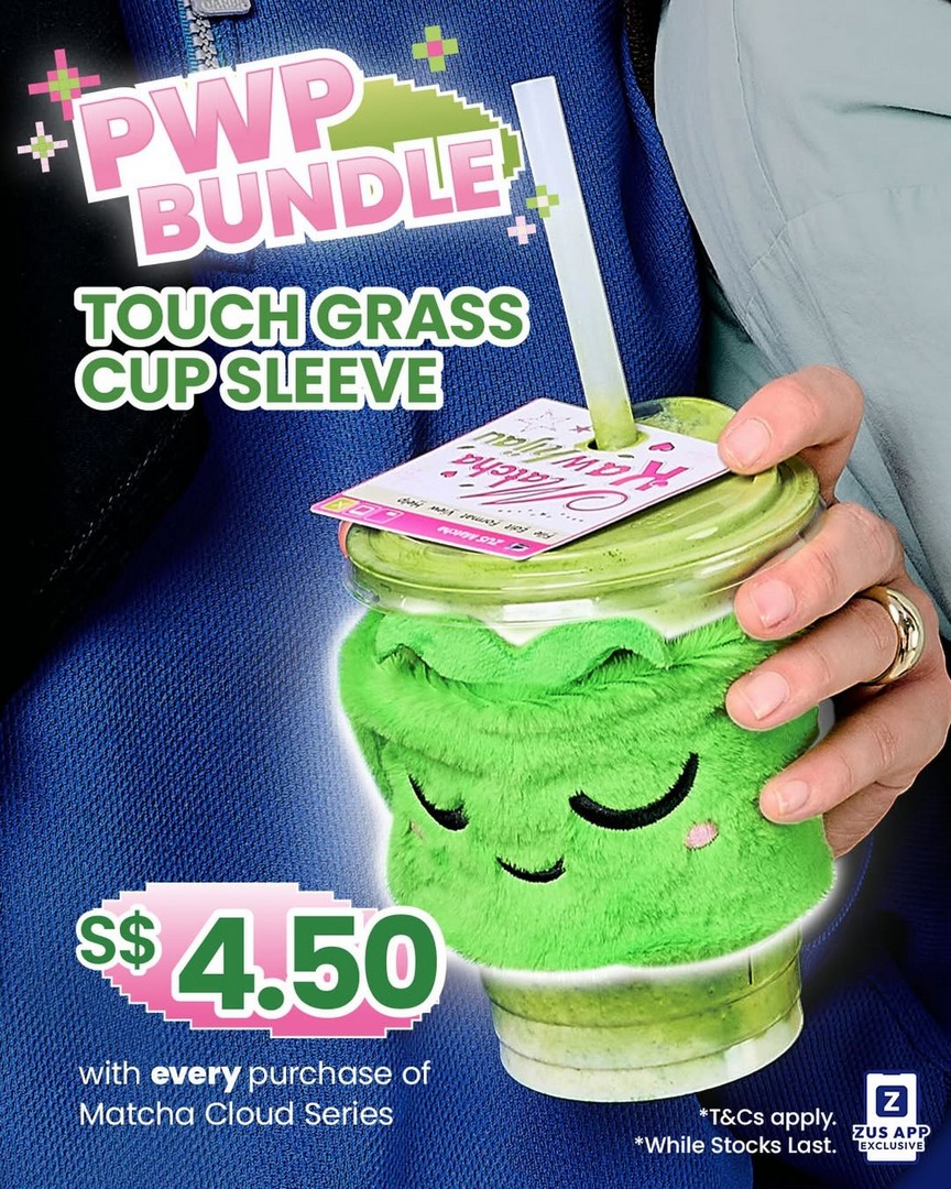 ZUS-Coffee-Touch-Grass-Cup-Sleeve-Promotion 18 May 2026 onwards: ZUS Coffee Touch Grass Cup Sleeve Promotion, Matcha Cloud Bundle Deal with Limited Edition Cup Sleeve for $4.50 Pick-Up Exclusive