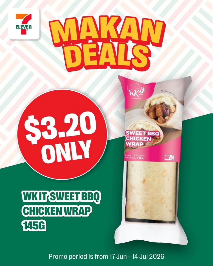 7-Eleven-WK-IT-Sweet-BBQ-Chicken-Wrap-Promotion 22 June–14 July 2026: 7-Eleven WK IT Sweet BBQ Chicken Wrap Promotion, Grab-and-Go Snack Deal for Only $3.20 in Singapore Convenience Stores