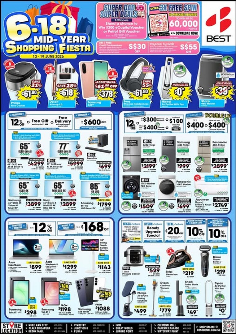 BEST-Denki-Singapore-6.18-Mid-Year-Shopping-Fiesta-Promotion-1 13-19 June 2026: BEST Denki Singapore 6.18 Mid-Year Shopping Fiesta Promotion – Huge Savings on Electronics, Home Appliances and Super Dad Super Deals Draw with $300 Vouchers to be Won