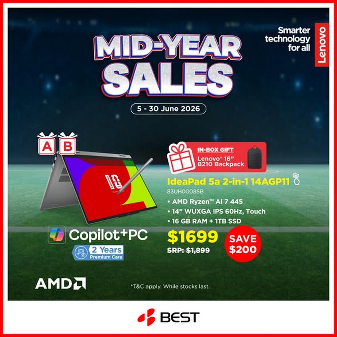 BEST-Denki-Singapore-Lenovo-Laptop-Promotion-2 5–30 June 2026: BEST Denki Singapore Lenovo Laptop Promotion – Enjoy Up to S$230 Off AMD-Powered Lenovo Laptops Plus Free Gifts While Stocks Last