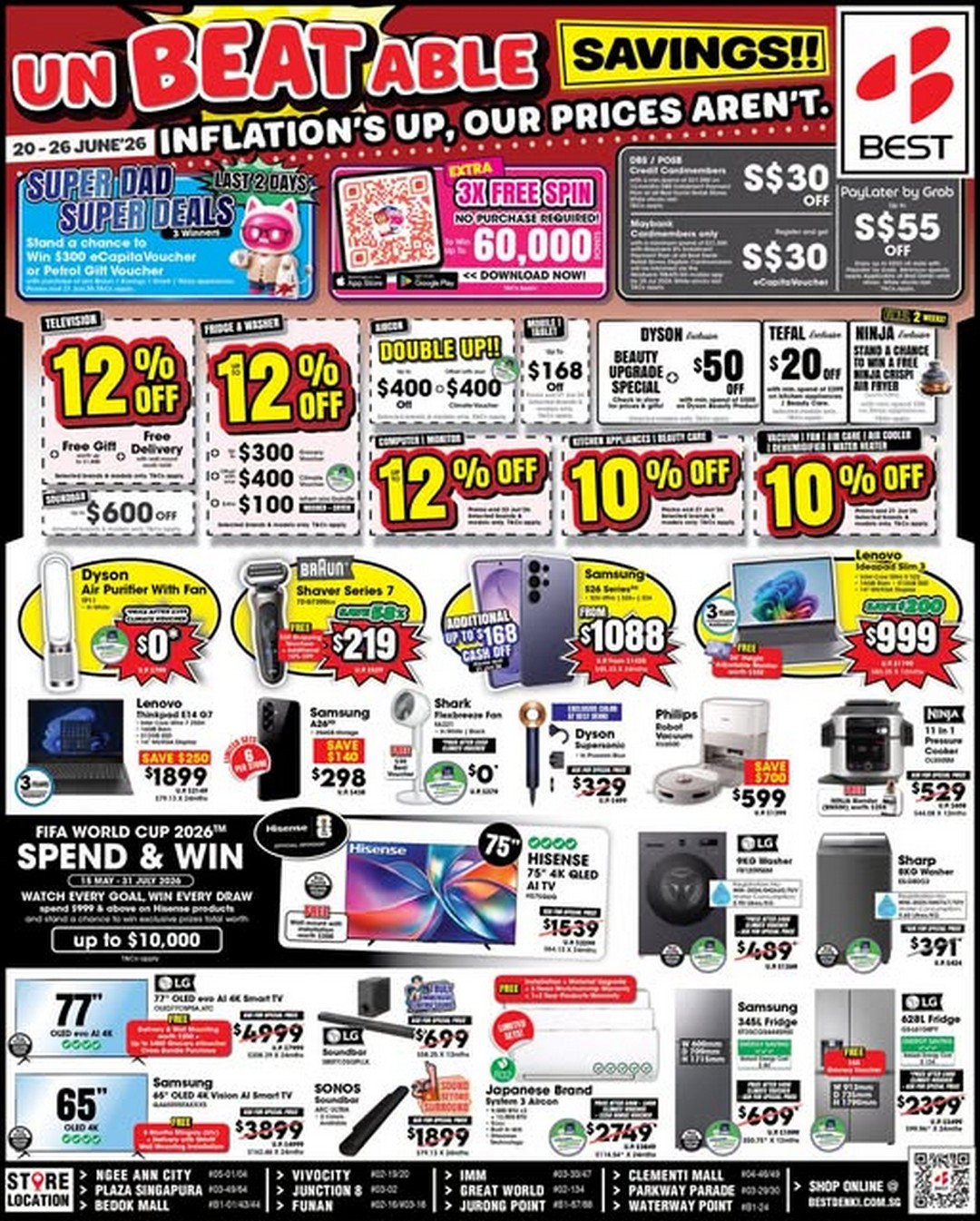 BEST-Denki-Singapore-Super-Dad-Super-Deals 20–26 June 2026: BEST Denki Singapore, Super Dad Super Deals Promotion with Up to 12% Off, Free Spins and Spend & Win Campaign