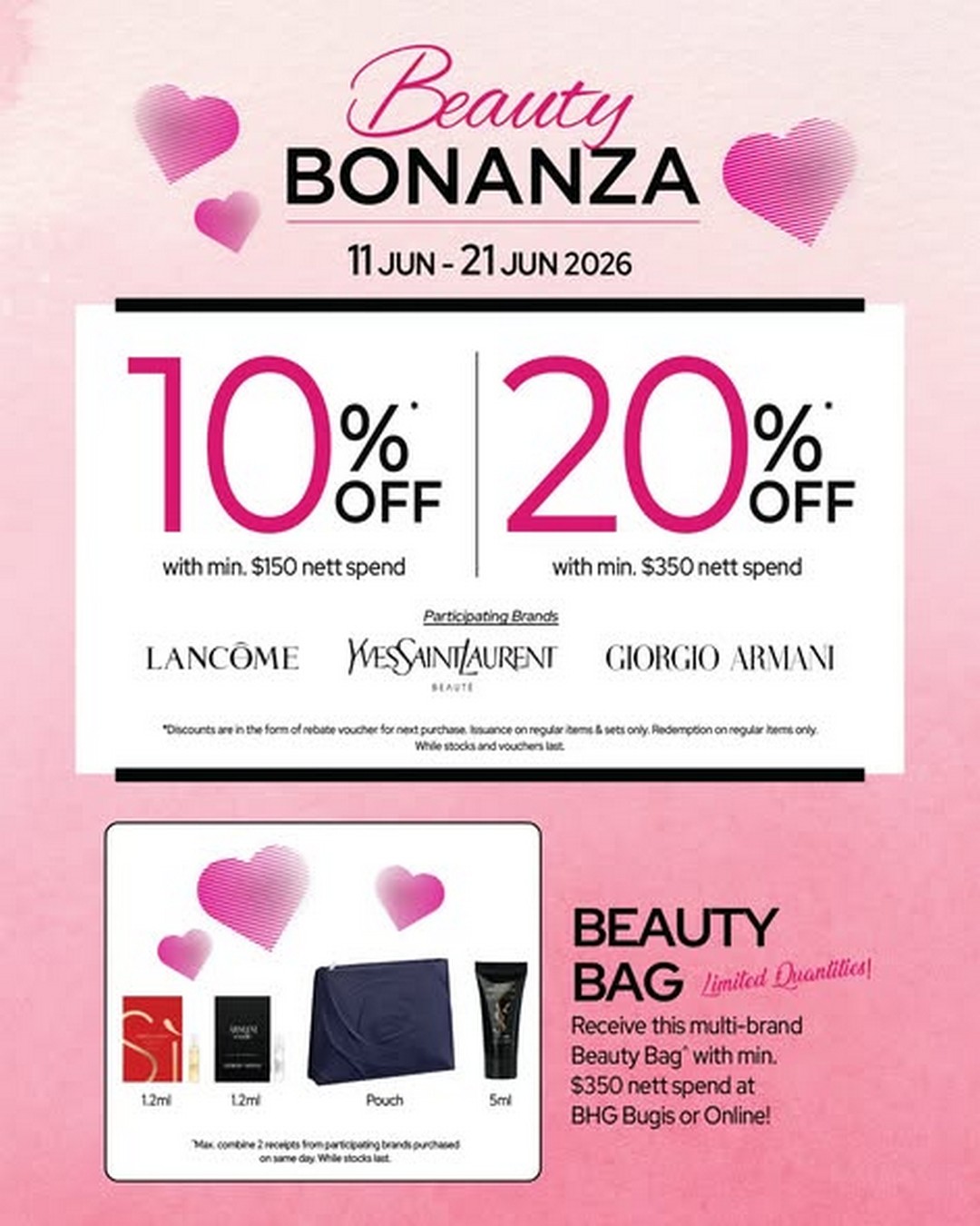 BHG-Singapore-Beauty-Bonanza-Promotion 11–21 June 2026: BHG Singapore, Beauty Bonanza Promotion: YSL Beauty, Lancôme & Giorgio Armani Fragrance Deals with Tiered Discounts and Exclusive Beauty Gifts