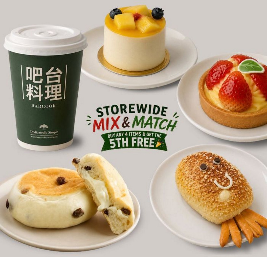 Barcook-Bakery-Storewide-Buy-4-Get-1-FREE-Mix-Match-Promotion Now till 30 June 2026: Barcook Bakery, Storewide Buy 4 Get 1 FREE Mix & Match Promotion in Singapore – Fresh Bakes, Pastries and Drinks Deal