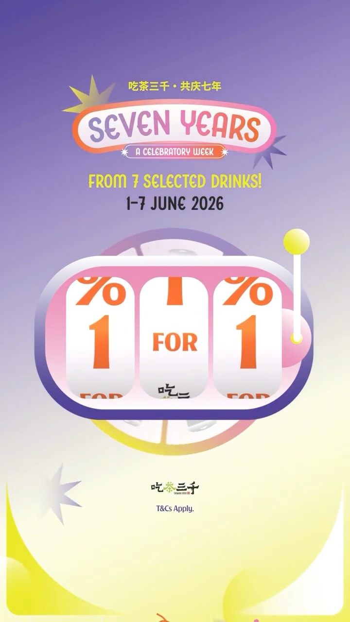 CHICHA-San-Chen-GrabFood-1-for-1-Drink-Promotion 1–7 June 2026: CHICHA San Chen GrabFood 1-for-1 Drink Promotion, 7th Anniversary Limited-Time Bubble Tea Deal in Singapore
