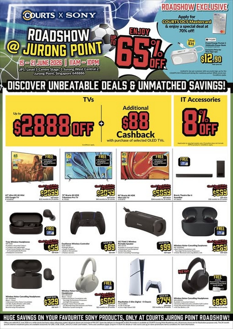 COURTS-Singapore-x-Sony-Roadshow-at-Jurong-Point 15–21 June 2026: COURTS Singapore x Sony Roadshow at Jurong Point, Up to 65% Off Electronics Sale with Exclusive TV, PS5 and Audio Deals