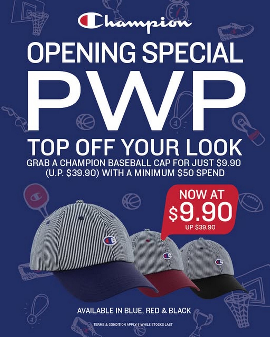 Champion-Singapore-Changi-City-Point-Exclusive-Baseball-Cap-Promotion Now till 30 June 2026: Champion Singapore Changi City Point Exclusive Baseball Cap Promotion – Purchase $50 and Get a Champion Cap for Only $9.90