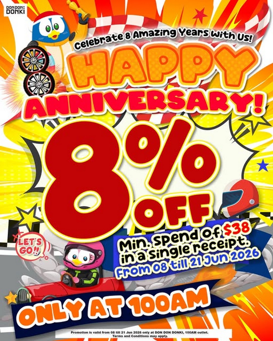 DON-DON-DONKI-100AM-8th-Anniversary-Promotion 8–21 June 2026: DON DON DONKI 100AM 8th Anniversary Promotion – Enjoy 8% OFF with Minimum $38 Spend at Their Exclusive Celebration Sale