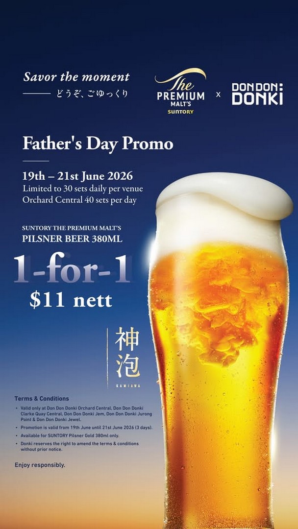 DON-DON-DONKI-Singapore-Fathers-Day-Special-Beer-Promotion 19–21 June 2026: DON DON DONKI Singapore Father’s Day Special Beer Promotion, Suntory 1-for-1 Deal at $11 Nett Across Selected Stores