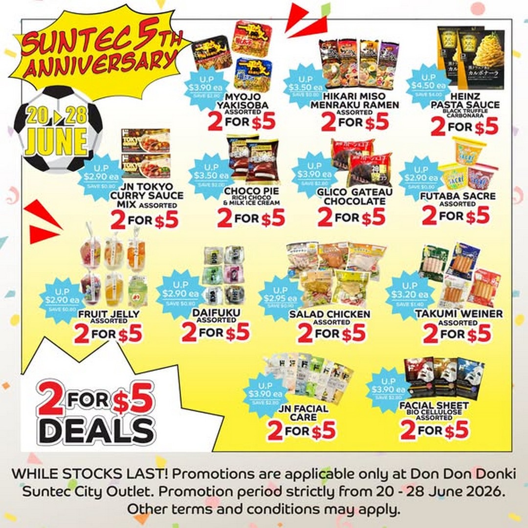 DON-DON-DONKI-Suntec-City-5th-Anniversary-Promotion-1 20-28 June 2026: DON DON DONKI Suntec City 5th Anniversary Promotion – Enjoy 3 for $5 Deals, 2 for $5 Specials and Exclusive Savings on Japanese Favourites