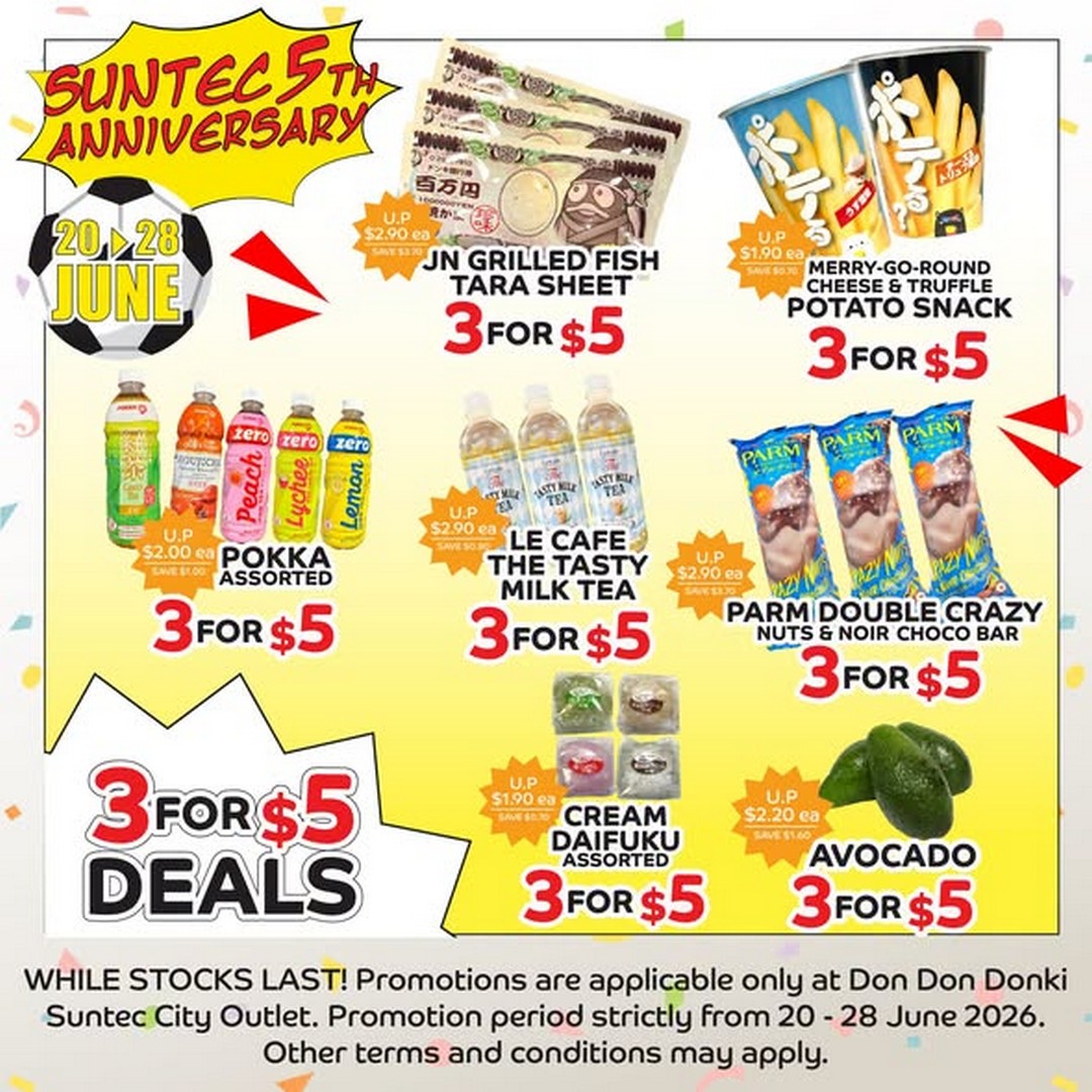 DON-DON-DONKI-Suntec-City-5th-Anniversary-Promotion-2 20-28 June 2026: DON DON DONKI Suntec City 5th Anniversary Promotion – Enjoy 3 for $5 Deals, 2 for $5 Specials and Exclusive Savings on Japanese Favourites