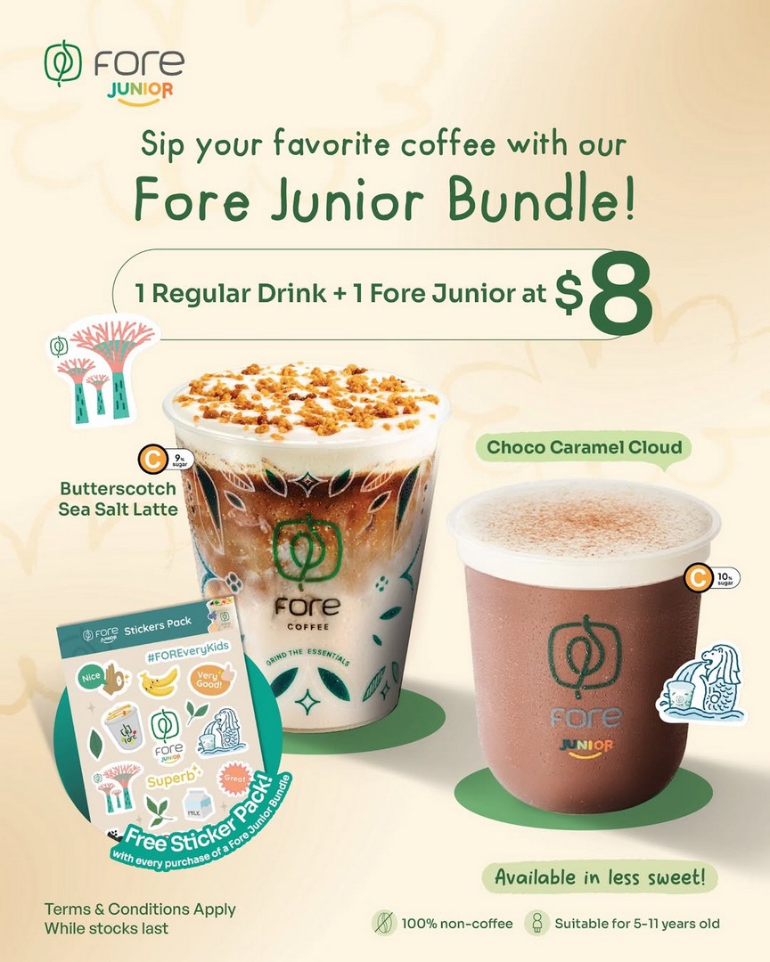 Fore-Coffee-Promotion-Enjoy-1-Regular-1-Fore-Junior-Drink 17–30 June 2026: Fore Coffee, Promotion: Enjoy 1 Regular & 1 Fore Junior Drink for $8 Bundle Deal in Singapore