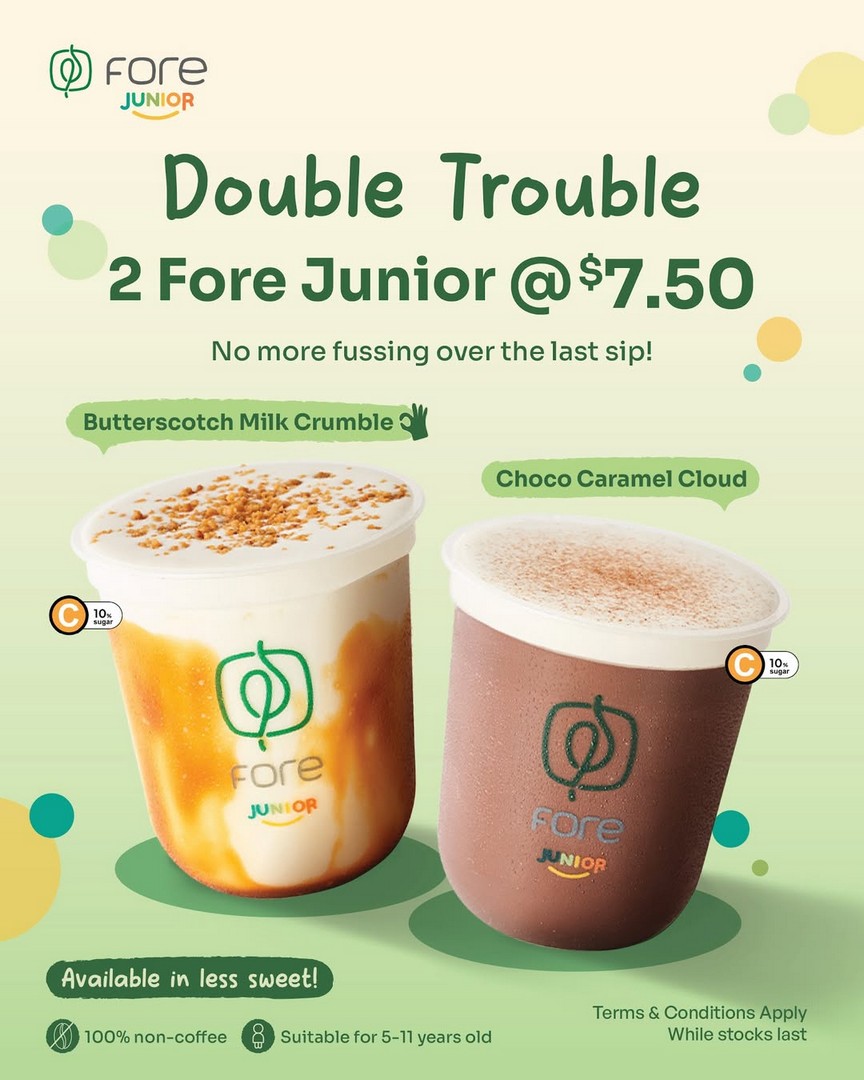 Fore-Coffee-Singapore-Kids-Drinks-Promotion-2-Fore-Junior-Drinks 13–30 June 2026: Fore Coffee Singapore, Kids’ Drinks Promotion, 2 Fore Junior Drinks for $7.50 Deal Across Selected Outlets