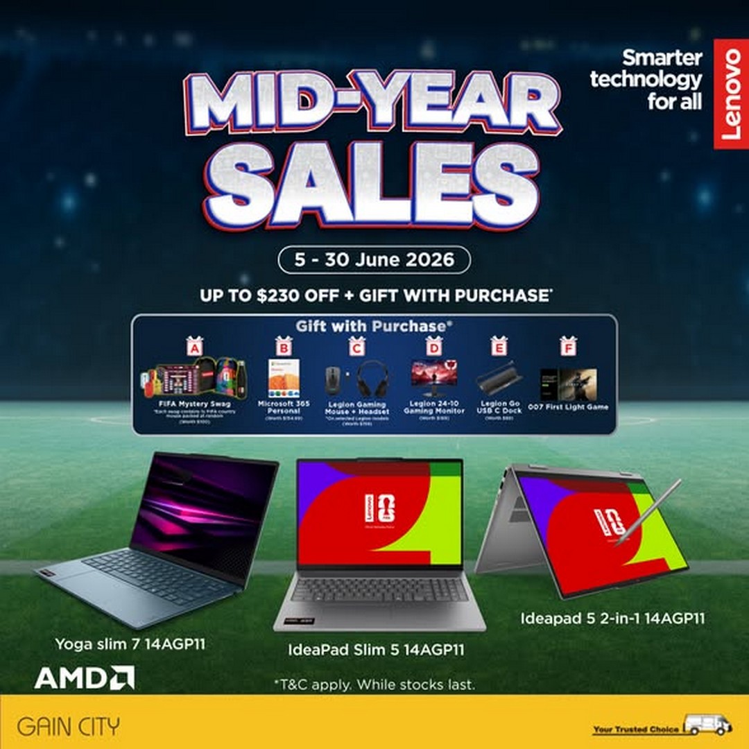 Gain-City-Mid-Year-Lenovo-Laptop-Deals-Promotion 5–30 June 2026: Gain City Mid-Year Lenovo Laptop Deals Promotion: Mid-Year Sale on Lenovo AMD Laptops with Up to $230 Off and Free Gifts, Singapore Online Exclusive