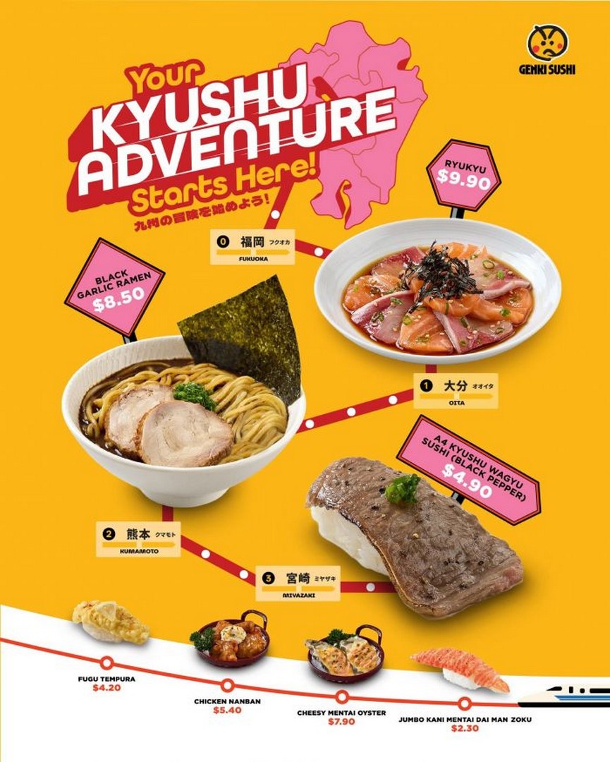 Genki-Sushi-Kyushu-Adventure-Menu-Launch 18 June 2026 onwards: Genki Sushi Kyushu Adventure Menu Launch – Black Garlic Ramen & A4 Wagyu Sushi Promotion Across Singapore Outlets