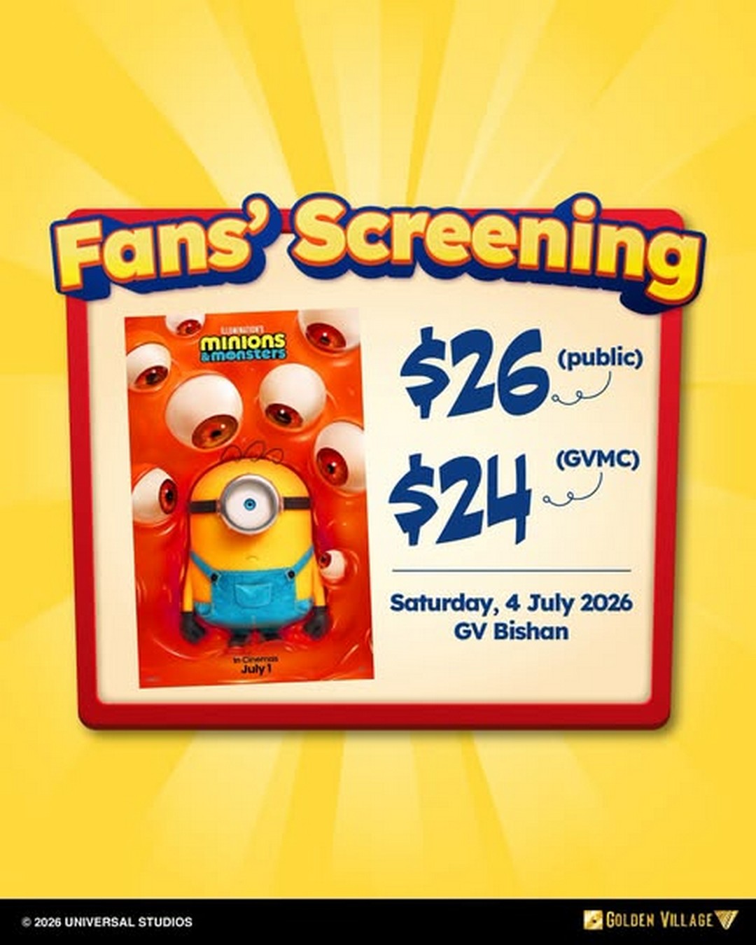 Golden-Village-MINIONS-MONSTERS-Fans-Screening-Giveaway 4 July 2026: Golden Village MINIONS & MONSTERS Fans’ Screening Giveaway Event at GV Bishan – Limited Edition Collectibles Movie Night Experience