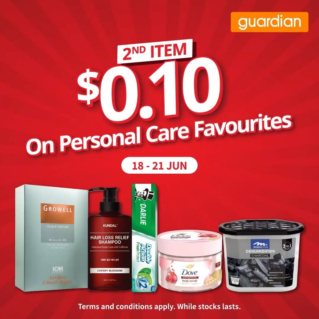 Guardian-Second-Item-at-0.10-Promotion Now till 21 June 2026: Guardian, Second Item at $0.10 Promotion, Massive Personal Care & Beauty Savings Across Singapore Stores and Online