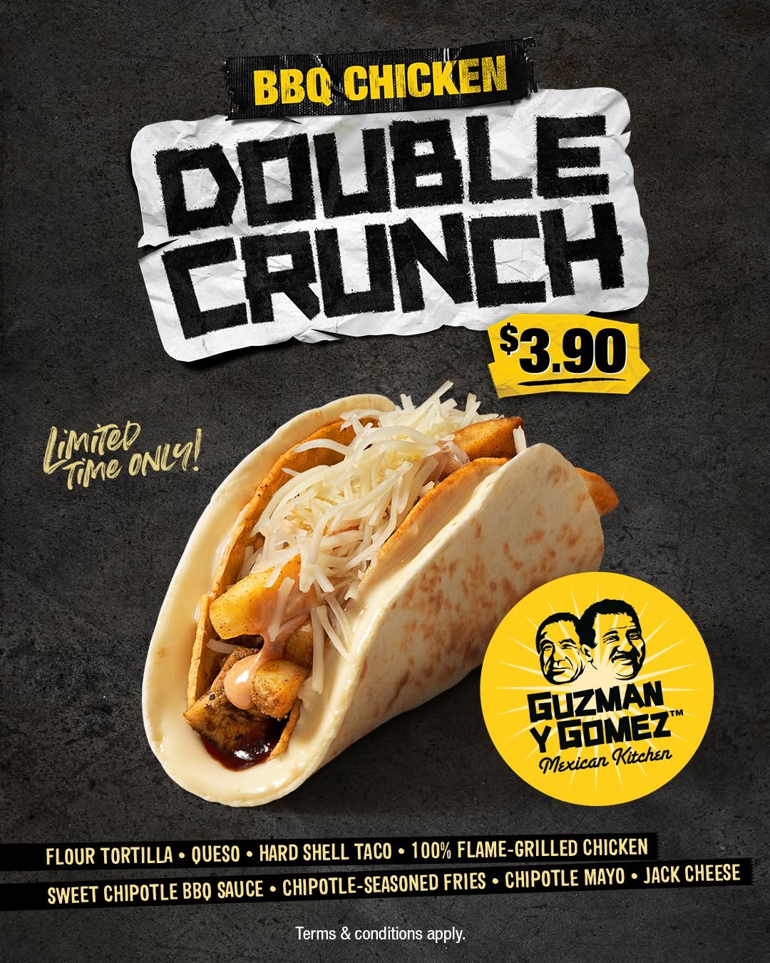 Guzman-y-Gomez-Singapore-New-BBQ-Chicken-Double-Crunch 28 May 2026 onwards: Guzman y Gomez Singapore: New BBQ Chicken Double Crunch $3.90 Promotion Launch at Selected Outlets