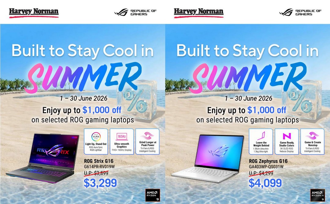 Harvey-Norman-ROG-Gaming-Laptop-Promotion 1–30 June 2026: Harvey Norman ROG Gaming Laptop Promotion: Up to $1000 Off Selected Gaming Laptops Sale in Singapore