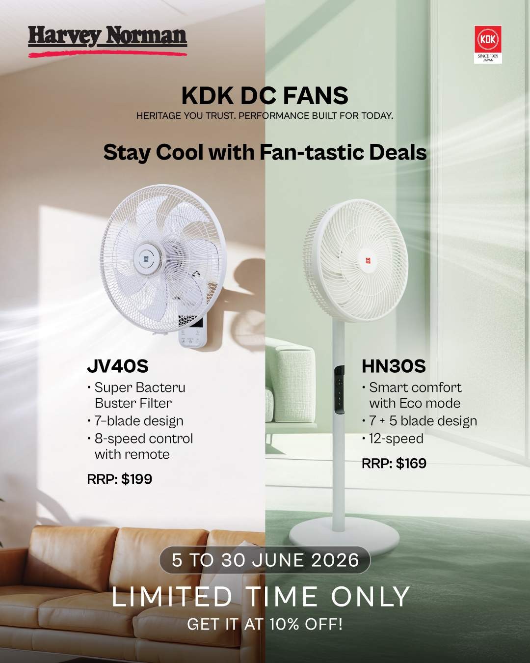 Harvey-Norman-Singapore-10-OFF-KDK-DC-Fans-Promotion 5–30 June 2026: Harvey Norman Singapore, 10% OFF KDK DC Fans Promotion, Energy-Saving Cooling Deal Across Stores and Online