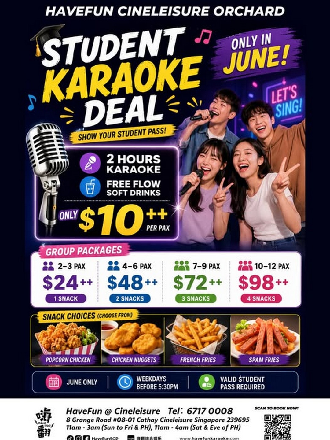 HaveFun-Karaoke-Singapore-School-Holiday-Promotion 2 June 2026 onwards: HaveFun Karaoke Singapore School Holiday Promotion – Enjoy 2 Hours Karaoke from Just $10++ with Free Flow Drinks and Group Snack Deals at Cineleisure