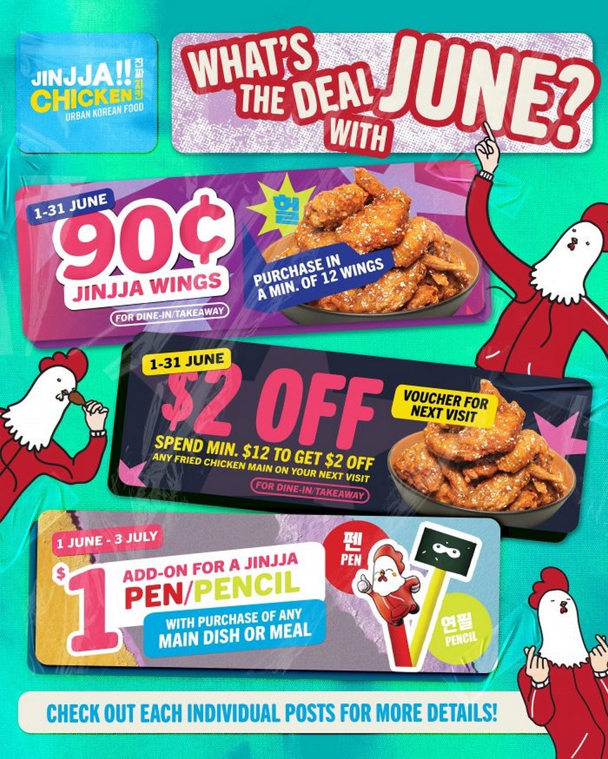 Jinjja-Chicken-June-Comeback-Promotion-–-Enjoy-90¢-Korean-Fried-Chicken 1 June – 3 July 2026: Jinjja Chicken June Comeback Promotion – Enjoy 90¢ Korean Fried Chicken Wings, Receive $2 Off Vouchers and Exclusive $1 Merchandise Deals in Singapore