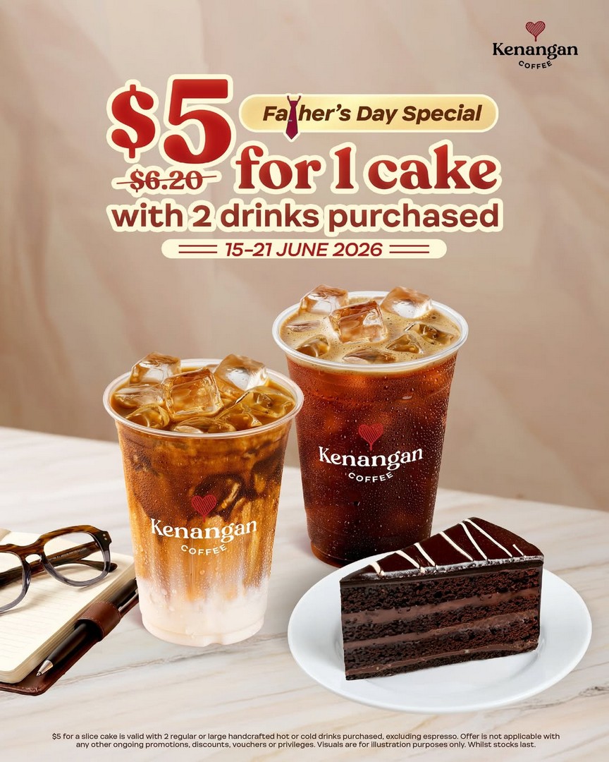 Kenangan-Coffee-Singapore-Fathers-Day-Special-Cake-for-5-Promotion 15–21 June 2026: Kenangan Coffee Singapore Father’s Day Special Cake for $5 Promotion: Limited-Time Café Treat with Any 2 Drinks Purchase