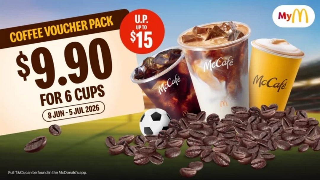 McDonalds-Singapore-McCafe-Coffee-Voucher-Pack-Promotion Now till 5 July 2026: McDonald’s Singapore McCafé Coffee Voucher Pack Promotion – Enjoy 6 Premium Coffee Drinks for Just S$9.90 and Save Up to S$15
