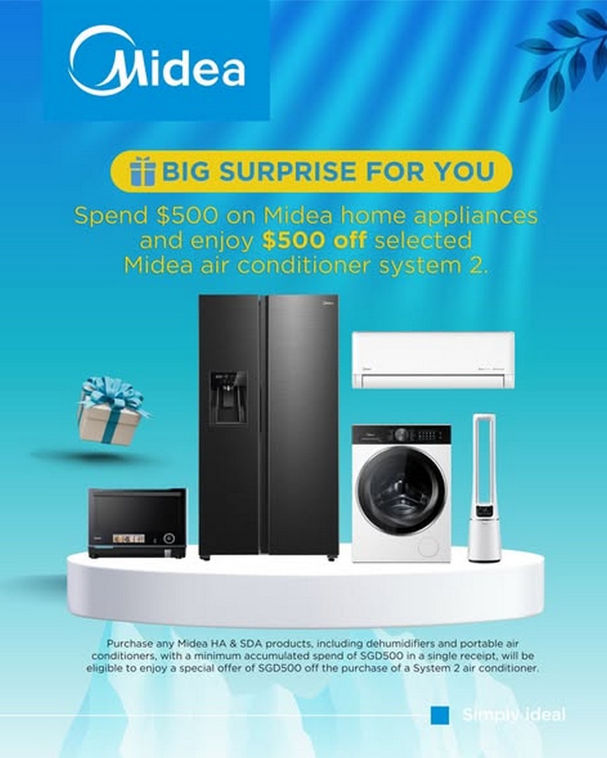 Midea-Super-Midea-Season-Purchase-With-Purchase-Promotion-1-1 1 June-31 July 2026: Midea Super Midea Season Purchase With Purchase Promotion – SGD500 Off Air Conditioner + Extended Warranty Deal