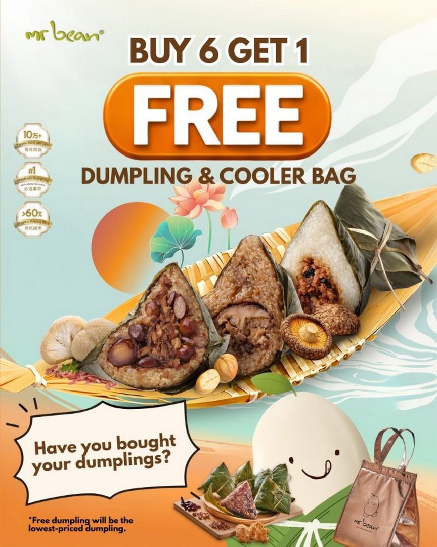 Mr-Bean-Buy-6-Get-1-FREE-Dumpling-Free-Cooler-Bag-Promotion 17 June 2026 onwards: Mr Bean, Buy 6 Get 1 FREE Dumpling & Free Cooler Bag Promotion, Limited-Time Rice Dumpling Deal Across Singapore Outlets