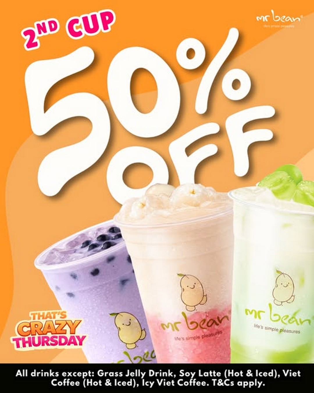 Mr-Bean-Singapore-Crazy-Thursday-50-Off-Second-Soy-Drink-Promotion 4 June 2026 onwards: Mr Bean Singapore Crazy Thursday 50% Off Second Soy Drink Promotion – Enjoy Bigger Savings on Your Favourite Soy Beverages