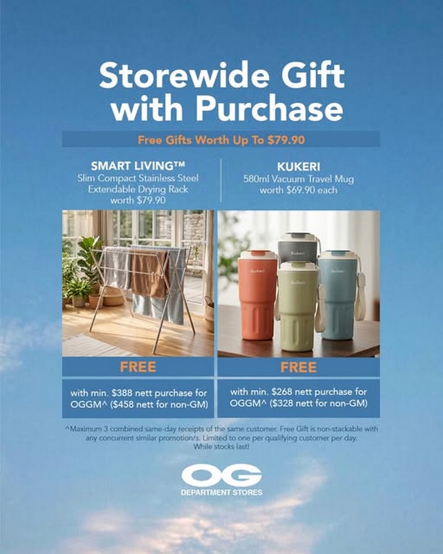 OG-Singapore-Free-Gift-Promotion-–-Redeem-Kukeri-Vacuum-Travel-Mug 15 June 2026 onwards: OG Singapore Free Gift Promotion – Redeem Kukeri Vacuum Travel Mug or SMART LIVING Drying Rack with Qualifying Purchases at OG Albert and OG People's Park