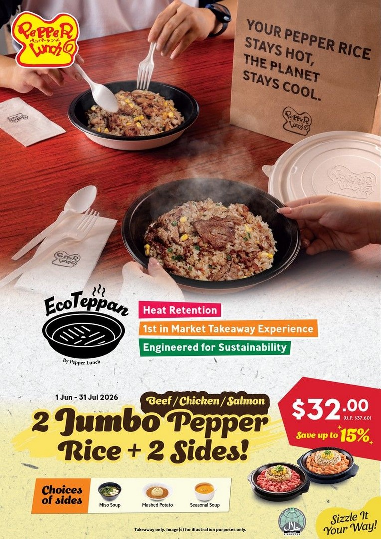 Pepper-Lunch-Restaurant-Sizzle-with-2x-Jumbo-Pepper-Rice-Meal-Promotion 1 June–31 July 2026: Pepper Lunch Restaurant: Sizzle with 2x Jumbo Pepper Rice Meal Promotion at $32 Takeaway Deal in Singapore