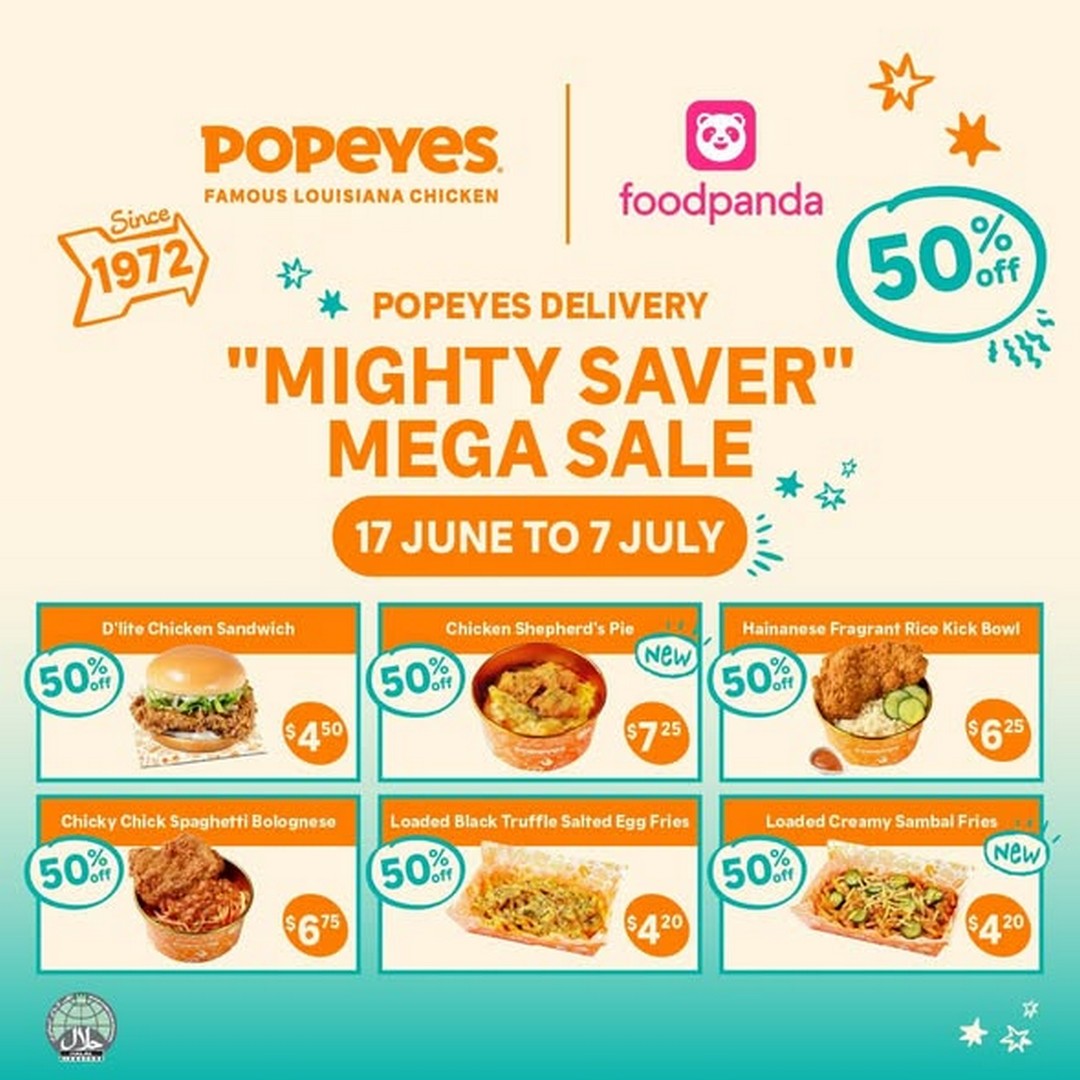 Popeyes-Singapore-Delivery-Mighty-Saver-Mega-Sale-1 17 June–7 July 2026: Popeyes Singapore Delivery Mighty Saver Mega Sale Promotion, Save More with 1-for-1 and 50% Off Deals on Delivery Apps