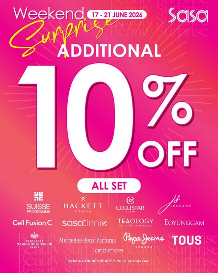 Sa-Sa-Singapore-Weekend-Surprise-Extra-10-Off-Retail-Sets-Promotion Now till 21 June 2026: Sa Sa Singapore Weekend Surprise Extra 10% Off Retail Sets Promotion: Skincare, Fragrance & Beauty Savings on Selected Brands Across Stores Nationwide