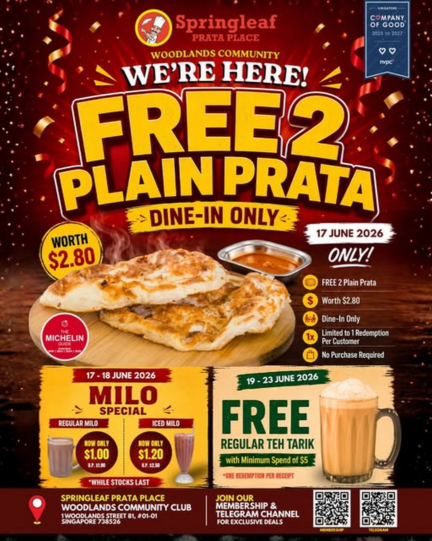 Springleaf-Prata-Place-Woodlands-Community-Club-Opening-Promotion 17–23 June 2026: Springleaf Prata Place Woodlands Community Club Opening Promotion with Free Prata and Discounted Drinks in Singapore