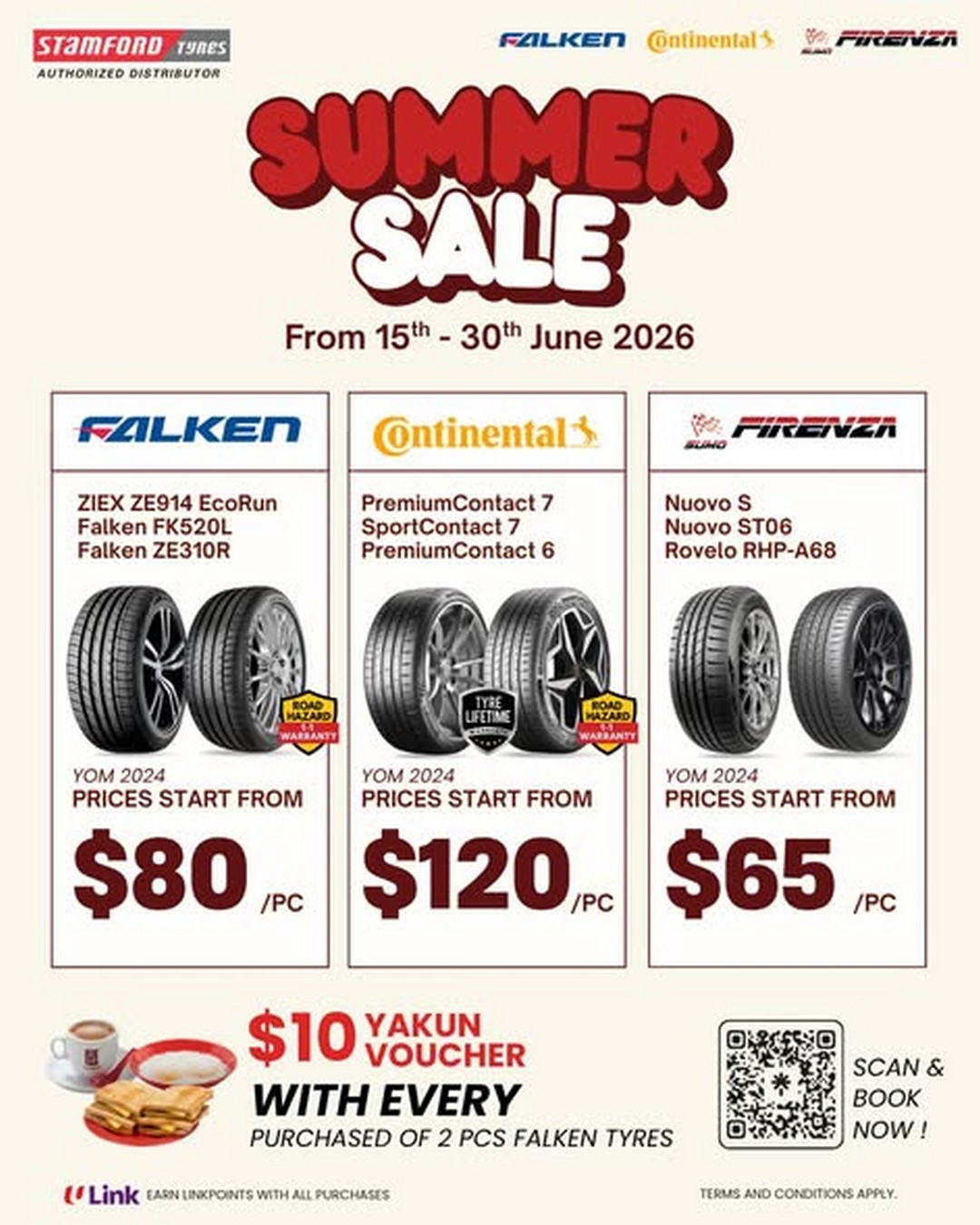 Stamford-Tyres-Retail-Singapore-Summer-Sale-Promotion 15-30 June 2026: Stamford Tyres Retail Singapore Summer Sale Promotion – Tyres, Servicing Packages, Free Ya Kun Voucher Deals