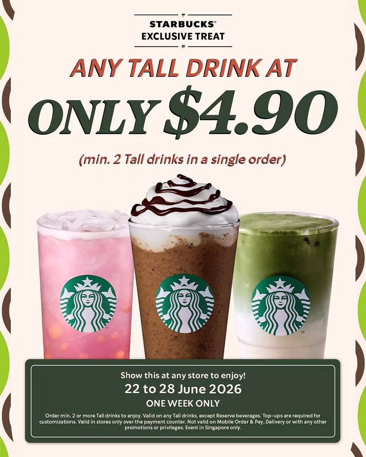 Starbucks-Singapore-June-2026-Promotion 22–28 June 2026: Starbucks Singapore Promotion – Enjoy Any Tall Drink at Just S$4.90 Including Matcha, Frappuccinos and Coffee Favourites