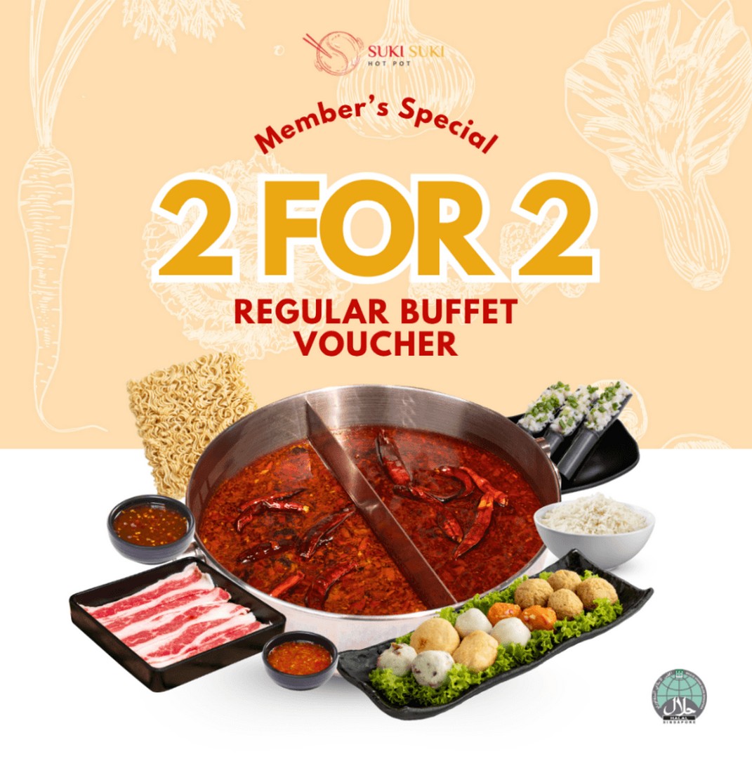 Suki-Suki-Thai-Hot-Pot-2-for-2-Regular-Buffet-Promotion 8 June 2026 onwards: Suki-Suki Thai Hot Pot, 2-for-2 Regular Buffet Promotion, Halal Hot Pot Buffet Value Deal in Singapore