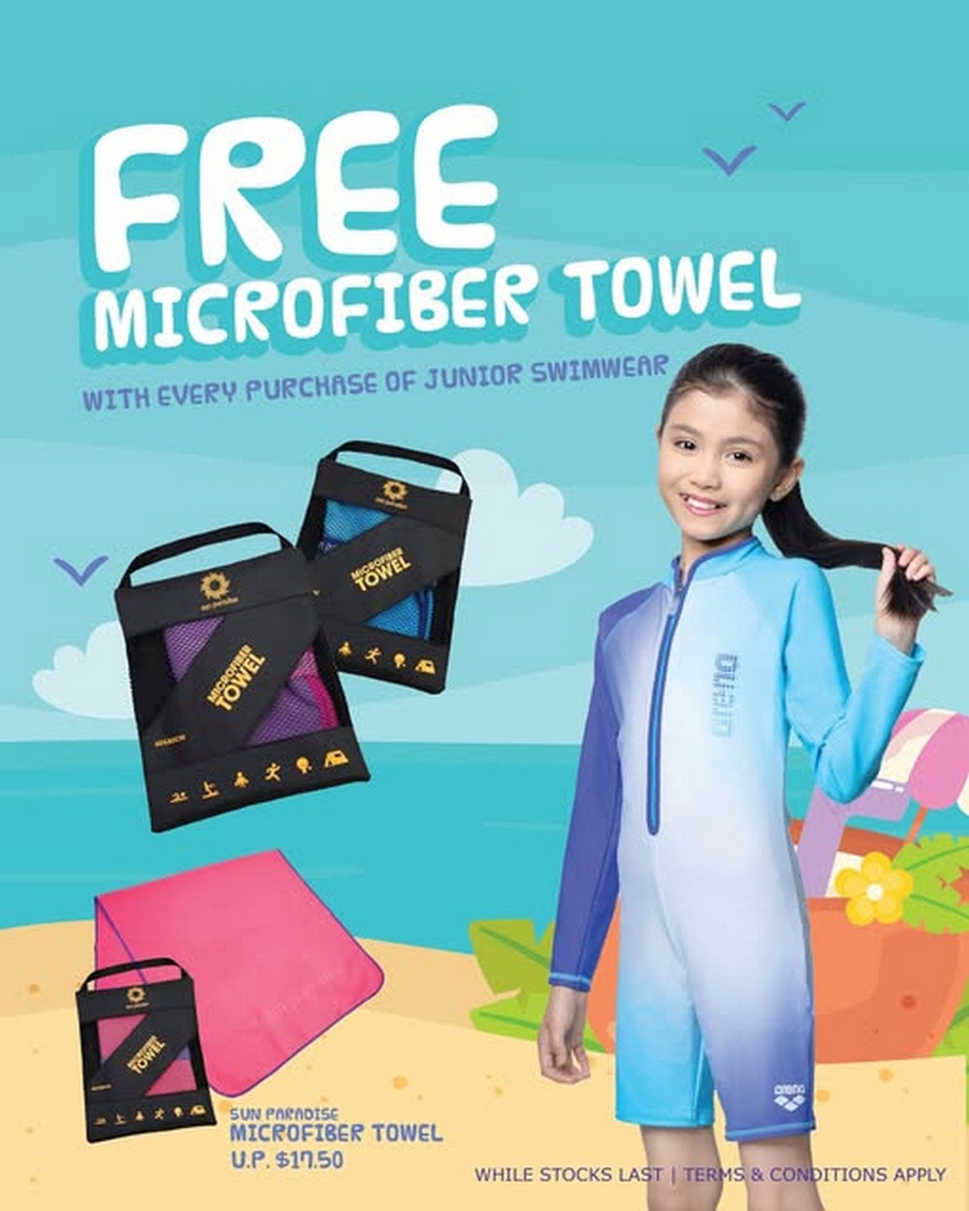 Sun-Paradise-Free-Microfiber-Towel-Promotion 1 June 2026 onwards: Sun Paradise Free Microfiber Towel Promotion – Receive a Complimentary Gift with Every Junior Swimwear Purchase