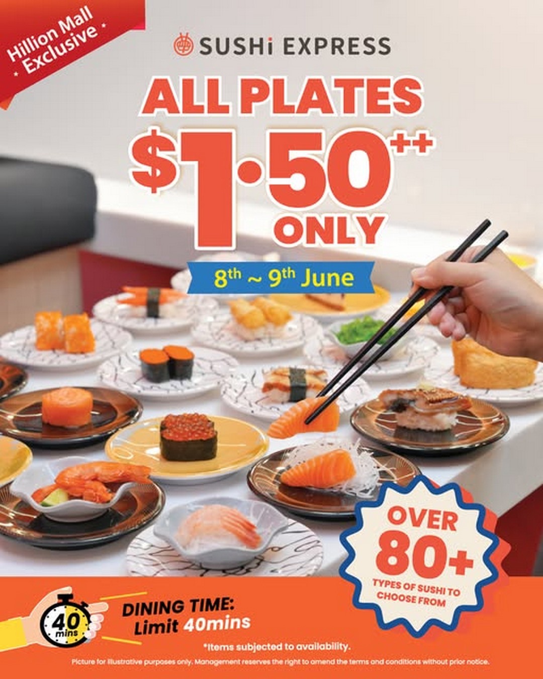 Sushi-Express-Hillion-Mall-Bukit-Panjang-1.50-Sushi-Promotion 8–9 June 2026: Sushi Express Hillion Mall, Bukit Panjang $1.50++ Sushi Promotion
