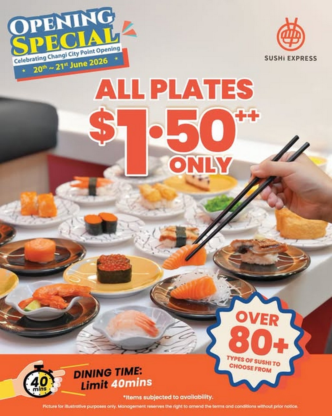 Sushi-Express-Singapore-Changi-City-Point 20–21 June 2026: Sushi Express Singapore, Changi City Point $1.50++ All Plates Opening Weekend Promotion