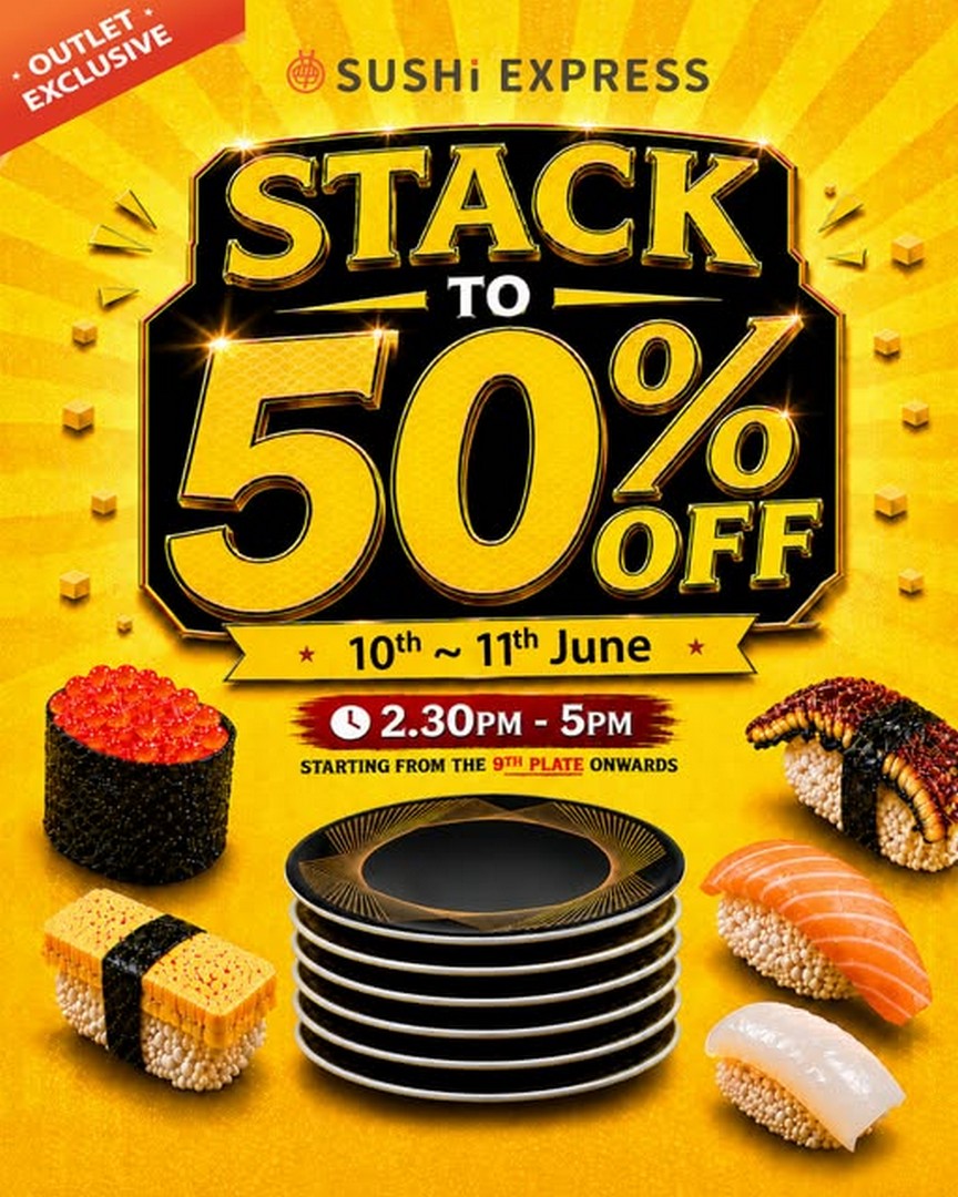 Sushi-Express-Singapore-Westgate-IMM-50-Off-Sushi-Plate-Promotion 10-11 June 2026: Sushi Express Singapore Westgate & IMM 50% Off Sushi Plate Promotion – Stack More and Save More During This Limited-Time Dining Deal