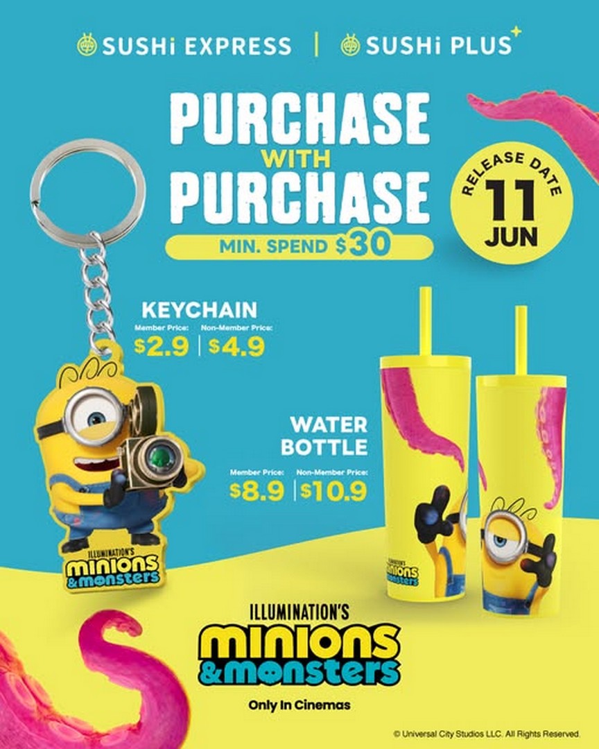Sushi-Express-Singapore-x-Minions-Collectibles-Promotion 16 June 2026 onwards: Sushi Express Singapore x Minions Collectibles Promotion: Cute Drinkware & Keychain Giveaway at All Outlets Across Singapore, All Day
