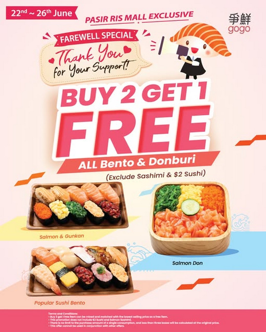 Sushi-Express-Singapore-争鲜gogo-Pasir-Ris-Mall-Farewell-Promotion 22–26 June 2026: Sushi Express Singapore (争鲜gogo Pasir Ris Mall) Farewell Promotion: Buy 2 Get 1 Free Bento & Donburi Special Deal