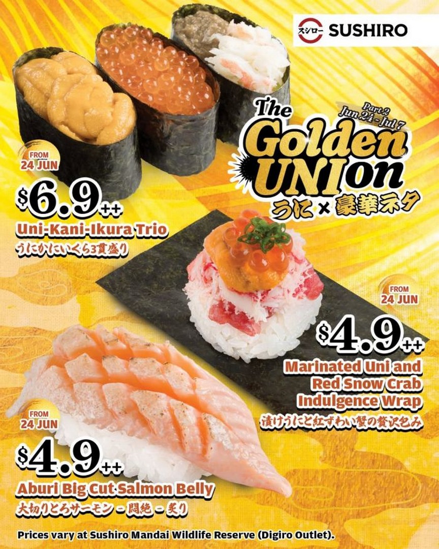 Sushiro-Singapore-The-Golden-UNIon-Part-2-Promotion 24 June – 7 July 2026: Sushiro Singapore The Golden UNIon Part 2 Promotion – Enjoy Premium Uni, Crab and Salmon Belly Specials from Just $4.90++