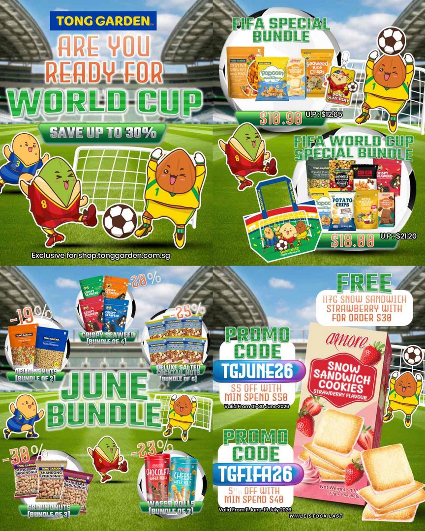 Tong-Garden-Singapore-Sale-–-World-Cup-Snack-Bundle-Up-to-30-Off 13 June 2026 onwards: Tong Garden Singapore Sale – World Cup Snack Bundle Up to 30% Off & Free Merchandise Deal Across Selected Retailers in Singapore